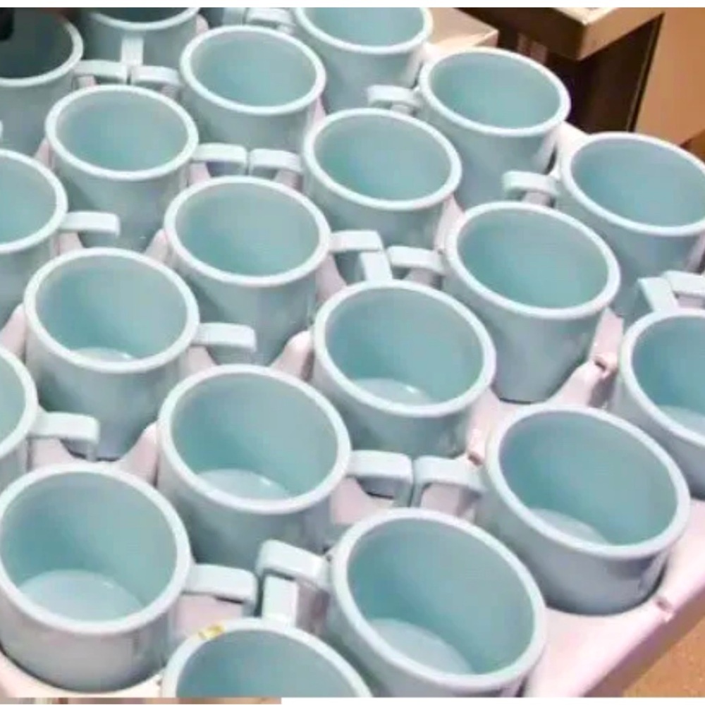 Set of 71 handle cups. Light blue.Camping. Coffee. Event Hosting. Chip resistant